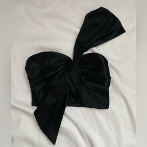 Black Tie-Front Satin Crop Top
